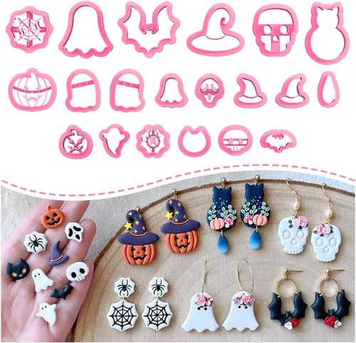 KEOKER Cortadores de arcilla polimérica de Halloween, cortadores de arcilla para la fabricación de aretes de Halloween, 20 formas de aretes de TODOS