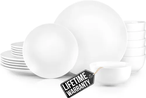 Miniatura 11 de Zulay Kitchen Luna - Juego de platos y cuencos, juego de vajilla de porcelana moderno de 16 piezas para 4, resistente a las astillas y a los Blanco