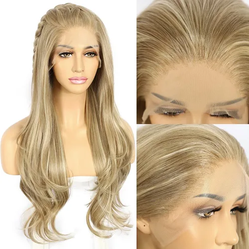 Miniatura 6 de SAPPHIREWIGS Peluca rubia con encaje frontal, pelucas largas y onduladas para mujer, pelucas de color rubio ceniza, resistentes al calor, para Mix