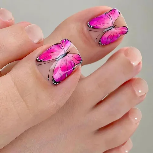 Miniatura 47 de Uñas postizas acrílicas artificiales negras para los dedos de los pies, ataúd a presión con diseños de flores blancas, uñas postizas reutilizables