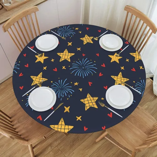 Miniatura 8 de Futterya Decorative Round Tablecloth Fitted Elastic Waterproof Table Cloth Cover Stretch Table Pad Cover for Parties Weddings Banquet Outdoor Events