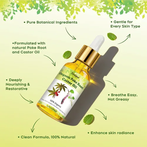 Miniatura 5 de Aceite orgánico de raíz de poke y ricino – Fragancia de menta – Apoya quistes, forúnculos, fibromas, ganglios linfáticos inflamados y salud