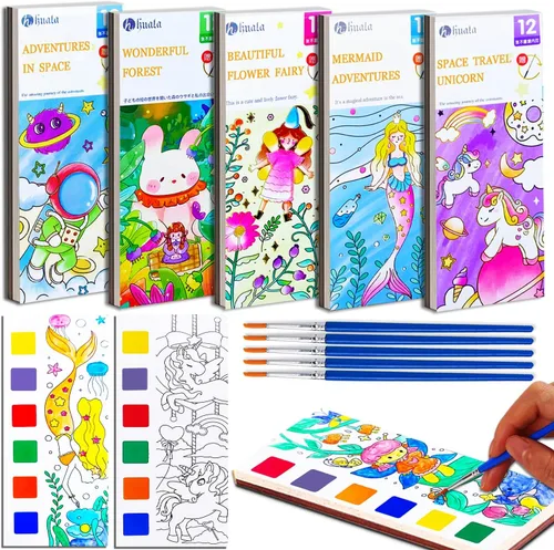 Miniatura 8 de JUNQIU - Paquete de 4 libros de pintura con agua para niños, pintura de acuarela, libros para colorear para niños pequeños, juego de pintura mágica