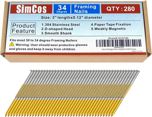Miniatura 11 de Clavos para enmarcar de 34 a 30 grados, acero inoxidable 304, cabeza D, mango liso, cinta de clavos para clavar enmarcar de 30 a 34 grados