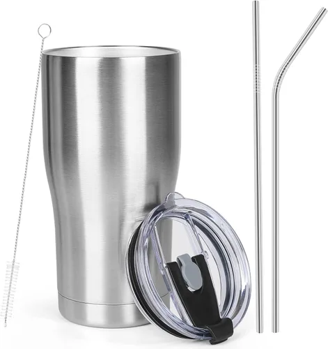 Miniatura 22 de MEZMUT - Paquete de 4 unidades de vaso de café aislado de 20 onzas con tapa y popote, vaso de viaje de acero inoxidable de doble pared