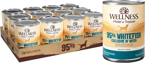 Wellness 95% Whitefish - Alimento húmedo enlatado para perros adultos, sin granos, natural, 13.2 onzas, paquete de 12 latas