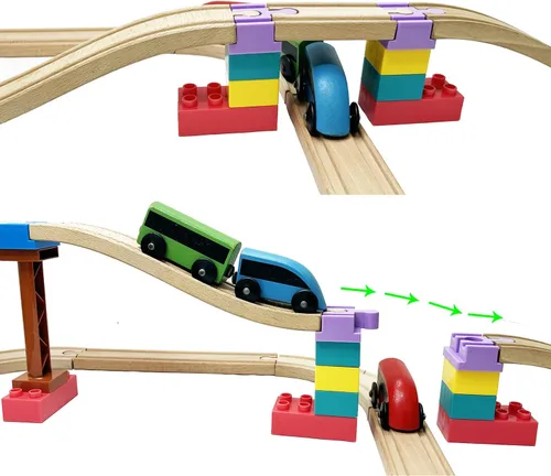 Miniatura 3 de Accesorios de madera para rieles de tren, 16 piezas de conectores de madera para riel, compatibles con todas las marcas principales, regalo