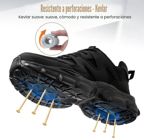 Miniatura 4 de Hogent - Zapatos de puntera de acero para mujer y hombre, anchos, antideslizantes, de trabajo, tenis de punta compuesta, indestructibles, cómodos