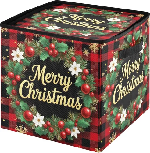 Miniatura 24 de Cesta de almacenamiento para adornos de Navidad, búfalo a cuadros, negro y blanco, contenedor de almacenamiento de invierno con separadores