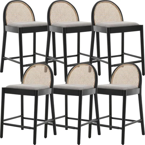 Miniatura 19 de Ya-Home Juego de 2 taburetes de bar de mediados de siglo, taburetes de bar de 26 pulgadas con respaldo de ratán Sherpa de altura de mostrador