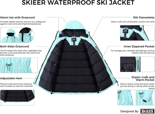 Miniatura 3 de Skieer Chaqueta de esquí impermeable con capucha para mujer, chaqueta de invierno cálida para la nieve
