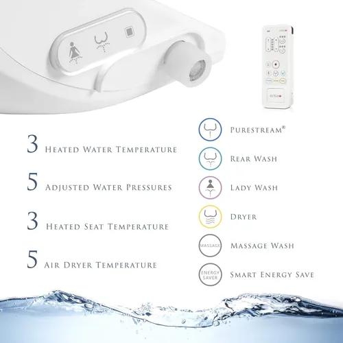 Miniatura 4 de Lotus Bidet ATS-2000 Elongated, Premier Class, Purestream Function(Constipation Relief) Heated Seat With Wireless Remote Control, Unlimited Warm