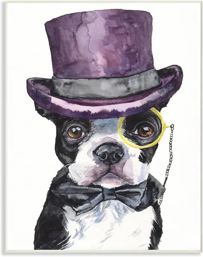 Stupell Industries Boston Terrier - Placa de pared con diseño de acuarela, 10 x 15 pulgadas, multicolor