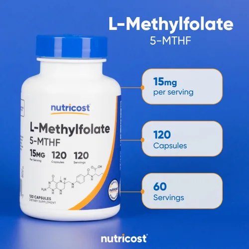 Miniatura 6 de Nutricost L-Metilfolato 15 mg, 120 Cápsulas (5-MTHF) - Vegano, Sin OMG, Sin Gluten