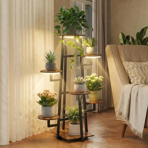 Miniatura 3 de Soporte para plantas de 7 niveles para interiores con luz de cultivo para múltiples plantas Corner Flower Stand, Vintage Multi-Layer Design