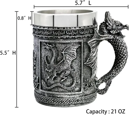 Miniatura 5 de Alikiki Taza de Café de Dungeons and Dragons Grande - Taza de GOT D&D para Juego de Cerveza Tazas de Regalo para Hombres - 21oz Jarra de Acero