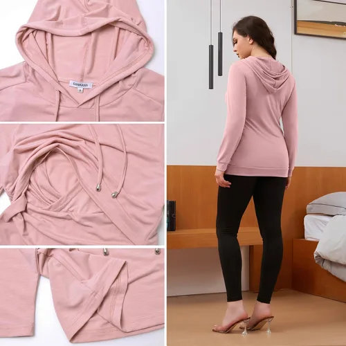 Miniatura 111 de GINKANA Sudadera con capucha para mujer, manga larga, lactancia materna, ropa casual