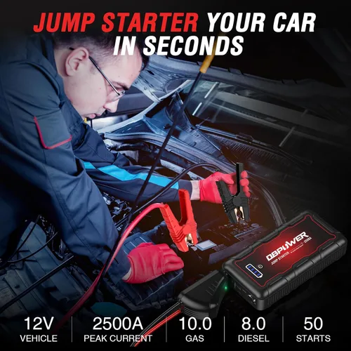 Miniatura 2 de DBPOWER Arrancador de auto portátil 2500A pico 74Wh (motores de hasta 10L de gasolina/8L de diésel) 12V paquete de batería portátil con cables