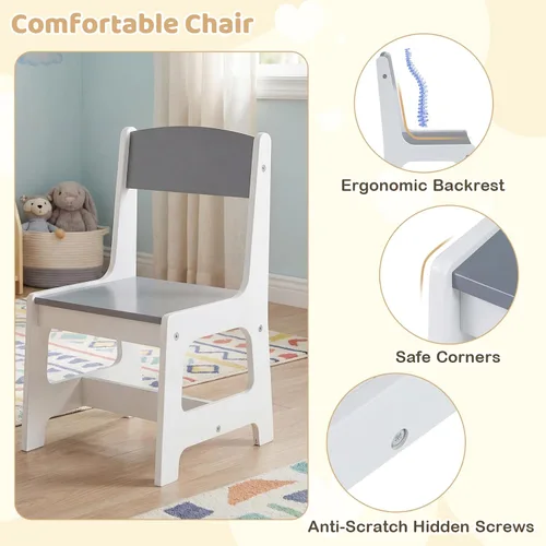 Miniatura 7 de Costzon Mesa y silla de arte para niños, mesa de madera para manualidades con rollo de papel y contenedores de tela para dibujar, leer, estudiar