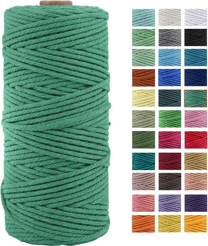 Miniatura 23 de Cuerda de macramé de algodón natural grueso de 3mm x 109 yardas, cuerda de algodón torcido de 4 hebras para macramé suave de color natural hecho a