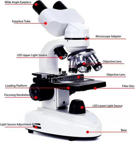 Miniatura 5 de Microscopio binocular compuesto 40X-5000X Aumento Rotación de 360 ° Sistema de iluminación ajustable Microscopios profesionales para pruebas