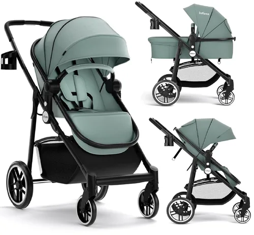 Miniatura 14 de INFANS Cochecito infantil 2 en 1, cochecito de bebé horizontal y cochecito de cuna reversible, cochecito plegable con toldo ajustable, soporte