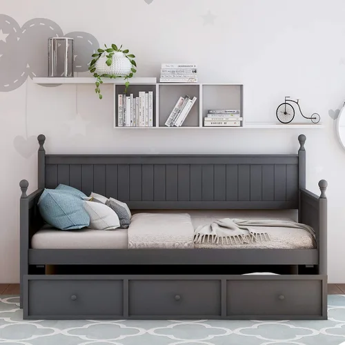 Miniatura 11 de Sofá cama de madera de diseño clásico, sofá cama, cama de plataforma, tamaño individual con salud y comodidad para dormitorio, estudio, sala