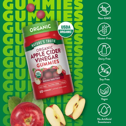 Miniatura 3 de Nature's Truth Gomitas orgánicas de vinagre de sidra de manzana 60 unidades Suplemento vegano, sin gluten y sin OMG USDA Orgánico Sabor a