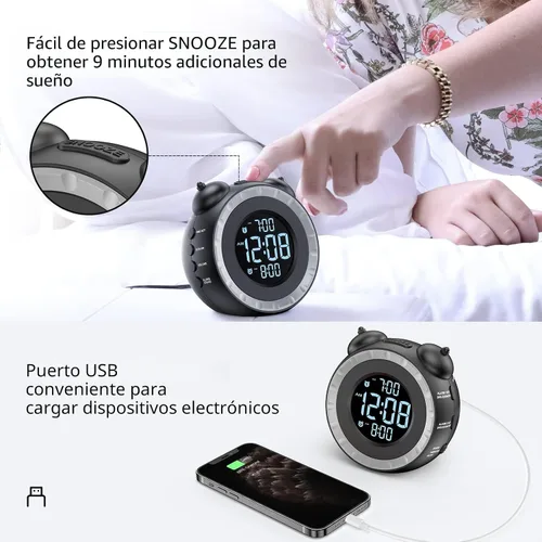 Miniatura 7 de uscce Reloj despertador fuerte dual con agitador de cama - Atenuador 0-100%, reloj despertador vibratorio para personas que duermen pesadas