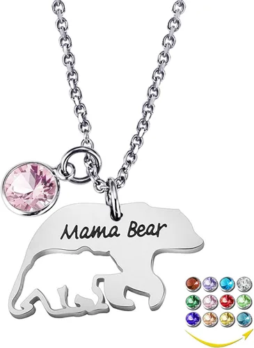 YOUFENG Collar para mamá o madre con colgante de oso de 12 meses para mujeres y niñas, Cristal, circonita