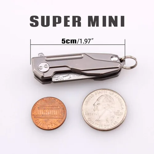 Miniatura 7 de Samior HY002 - Cuchillo plegable ultra pequeño de bolsillo, hoja de damasco VG10 de 1.3 pulgadas, cerradura de marco de mango de titanio gris, mini