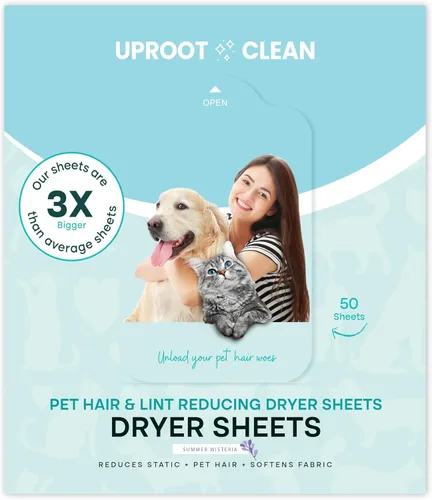 Uproot Clean Hojas secadoras para reducir el pelo de mascotas (50 piezas) aroma a glicina de verano: las mejores hojas de secado de pelo para