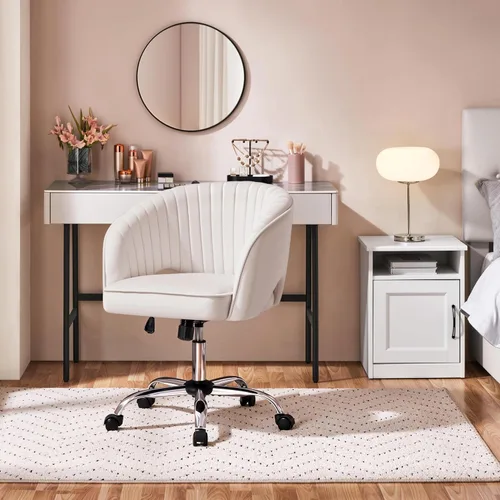 Miniatura 2 de Yaheetech Bonita Silla de Escritorio de Terciopelo Silla de Tocador con Ruedas Oficina en Casa Tapizada Sillón Giratorio Moderno con Respaldo