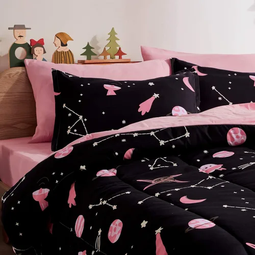 Miniatura 2 de SLEEP ZONE - Juego de edredón de 5 piezas tamaño Individual para niños, estampado suave, con edredón, sábanas y fundas para cojín y almohada, diseño