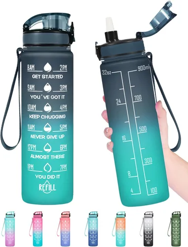 Miniatura 38 de Enerbone Botella de Agua, A Prueba de Fugas Sin BPA y Tóxicos, Botella de Agua Motivacional con Horarios para Beber y Pajita, Botella de Agua