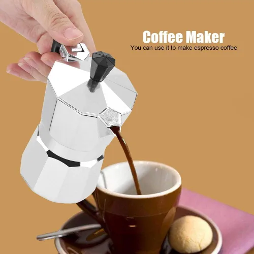 Miniatura 7 de Agatige Cafetera Moka de 1 taza de 1.7 fl oz, cafetera de aluminio para estufa, cafetera de café percolador para el hogar, camping, oficina, café