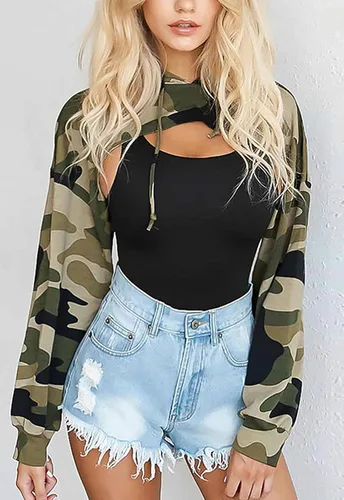 Miniatura 2 de BEJONS Sudadera corta con capucha de manga larga para mujer, estética, punk, hip hop, danza, sexy, rave