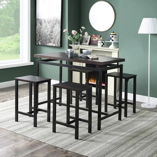 Miniatura 13 de Moderno juego de comedor de 5 piezas con encimera y altura de barra, mesa de comedor y 4 sillas, adecuado para comedor, cocina, bar (beige @A ~)