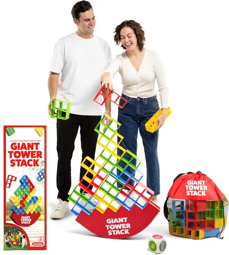 Miniatura 7 de Giant Color Stack Challenge de Relatable - Ganador del Premio Nappa 2025, juego de apilamiento de estrategia con 50 rompecabezas, actividad de patio