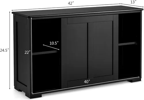 Miniatura 3 de NAFORT Aparador de madera con puertas correderas, mesa de consola de almacenamiento de cocina, barra de café con estante ajustable para sala de Negro