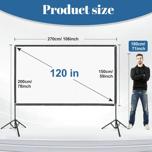 Miniatura 3 de Pantalla de proyector para exteriores con soporte, pantalla de proyector portátil de 120 pulgadas, pantalla de proyección para interiores