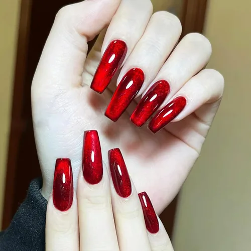 Miniatura 27 de Uñas postizas a presión largas, con brillo azul y diseño, acabado acrílico brillante, de cobertura completa, uñas postizas reutilizables para l002