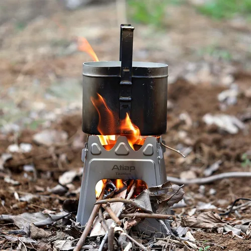 Miniatura 7 de Estufa de leña de titanio ultraligera para acampar al aire libre, estufa de alcohol multicombustible, estufa de barbacoa WS009ST-Ti