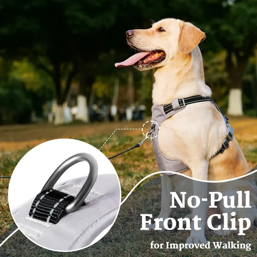 Miniatura 5 de Huntboo Arnés para perro sin tirones, chaleco totalmente reflectante con 2 clips para correa, sin estrangulamiento, ajustable, transpirable y Negro