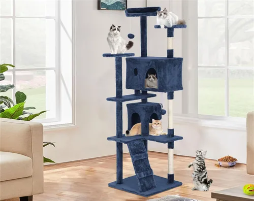Miniatura 12 de Go Pet Club - Mueble de torre para gatos de varios niveles de 54 pulgadas de alto con poste rascador, juguetes y casa para gatos