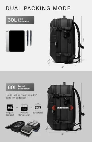 Miniatura 6 de BlackVoyage Vortex Vacuum Seal Travel Backpack 60L Expandable Air Compression System Water Resistant TSA Lock Carry-On