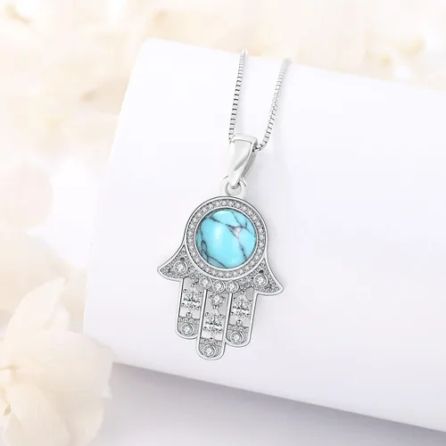 Miniatura 75 de Aniu Joyería de plata de ley 925 Hamsa de Fátima para mujer con circonita cúbica, viene con caja de regalo negra