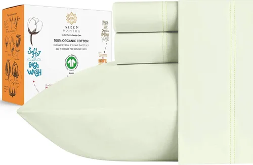 Miniatura 13 de Sleep Mantra Premium juego de sábanas de cama Queen de 100 % algodón orgánico - Tejido de percal suave y refrescante - Juego de ropa de cama de 4