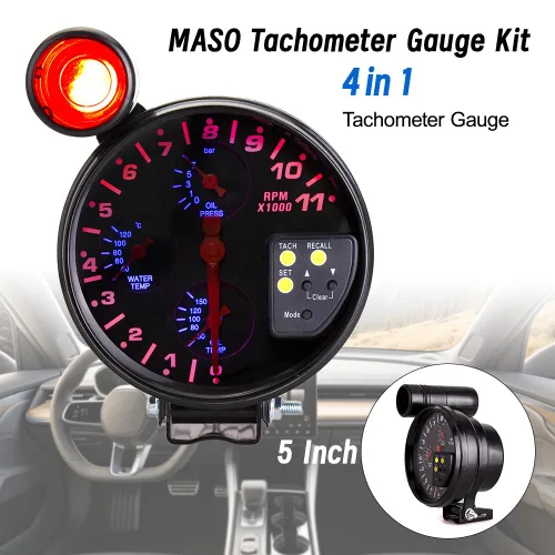 Miniatura 2 de MASO Motor de coche de 5 pulgadas 4 en 1 RPM Medidor de tacómetro de 12 V con asiento y luz de cambio, prensa de aceite de agua y temperatura