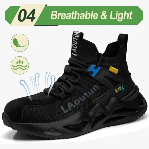 Miniatura 5 de LAoutun Zapatos con punta de acero para hombre, zapatos de trabajo, zapatos de seguridad, cómodos, ligeros, a prueba de pinchazos, zapatos